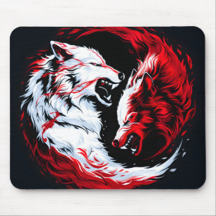 Tapis De Souris Guerrier Loup Cosmique Rouge Blanc