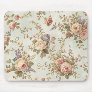 Tapis De Souris Guirlande vintage de roses romantiques et de fleur