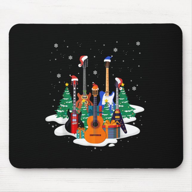 Tapis De Souris Guitar Santa Hat Christmas Tree Funny Music Loves  (Devant)