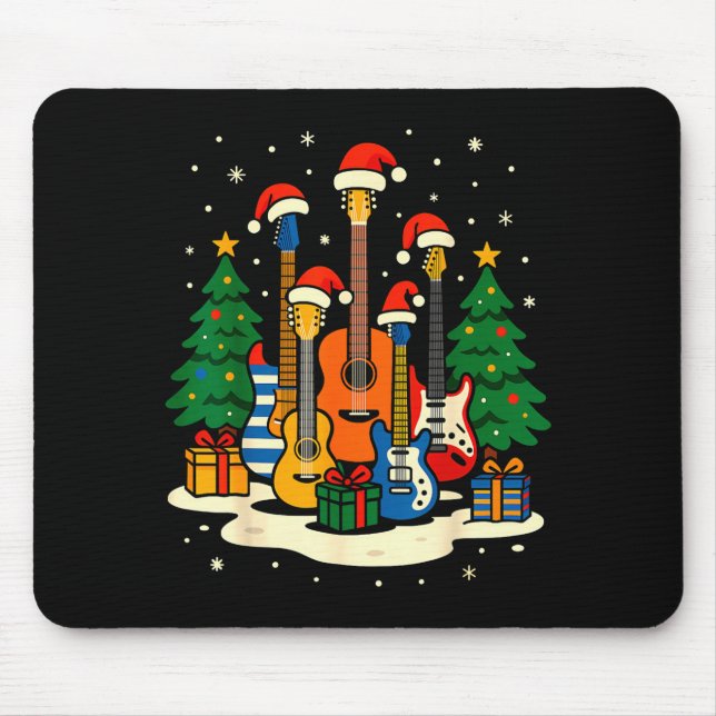 Tapis De Souris Guitar Santa Hat Christmas Tree Light Funny Music  (Devant)