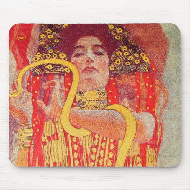 Tapis De Souris Gustav Klimt Red Woman Gold Snake Peinture (Devant)