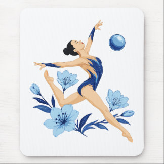 Tapis De Souris Gymnaste Rythmique Élégante avec des Fleurs Bleues
