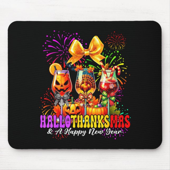 Tapis De Souris Hallothanksmas &amp; A Happy New Year Fireworks Wi (Devant)