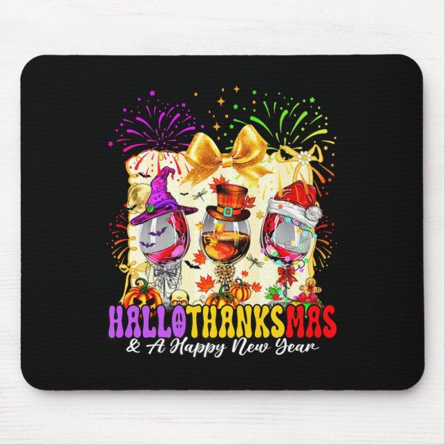 Tapis De Souris Hallothanksmas And A Happy New Year Wine Gles Fire (Devant)