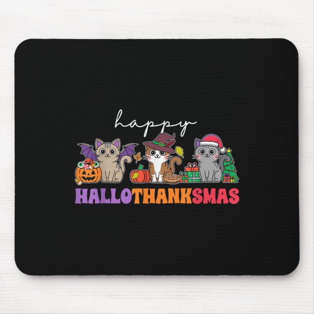 Tapis De Souris Hallothanksmas Cats _ Uni-adults, Uni-kids, Black, (Devant)