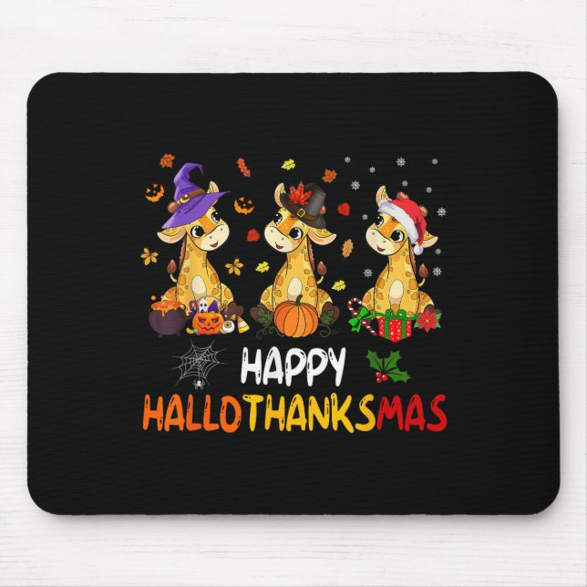 Tapis De Souris Hallothanksmas Giraffe Halloween Thanksgiving Chri (Devant)