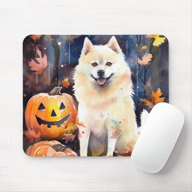 Tapis De Souris Halloween Akita Américain Avec La Peur Citrouille (Avec souris)