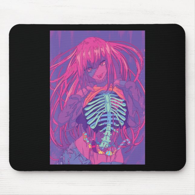 Tapis De Souris Halloween Anime Éffrayant Anime Girl Waifu effroi (Devant)