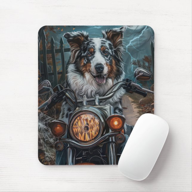 Tapis De Souris Halloween australienne berger équitation moto (Avec souris)