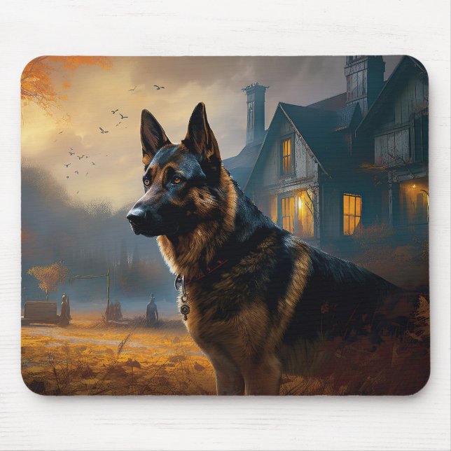 Tapis De Souris Halloween berger allemand effroi (Devant)