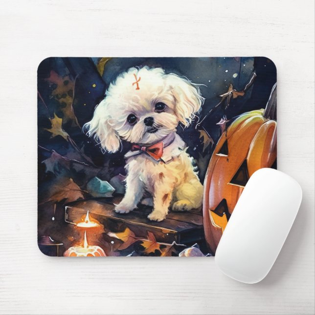 Tapis De Souris Halloween Bichon Frise Avec La Peur Citrouille (Avec souris)