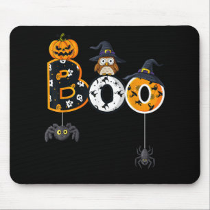 Tapis De Souris Halloween Boo Owl avec sorcière Casquette araignée