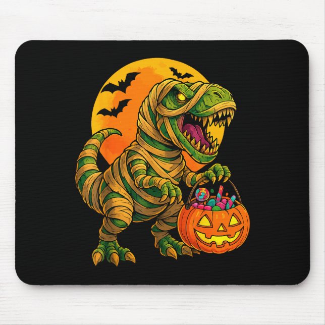 Tapis De Souris Halloween Boys Dinosaur Mummy T Rex Y Pumpkin Moon (Devant)