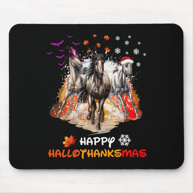Tapis De Souris Halloween Cheval Et Joyeux Noël Joyeux Hallotha (Devant)
