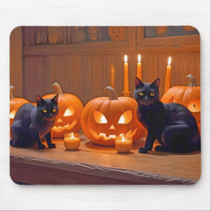 Tapis De Souris Halloween Citrouille Chat mignonne Éffrayante Fest
