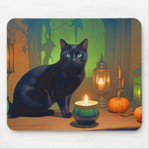 Tapis De Souris Halloween Citrouille Chat mignonne Éffrayante Fest