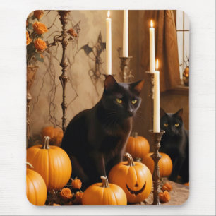 Tapis De Souris Halloween Citrouille Chat mignonne Éffrayante Fest