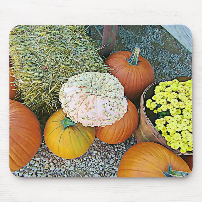 Tapis De Souris Halloween Citrouille Hay Automne Affichage Souris  (Devant)