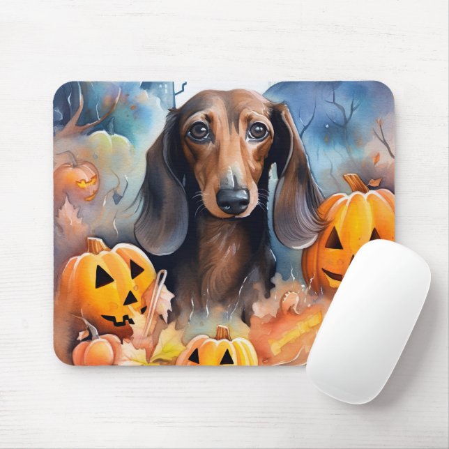 Tapis De Souris Halloween Dachshund Avec La Peur Citrouille (Avec souris)