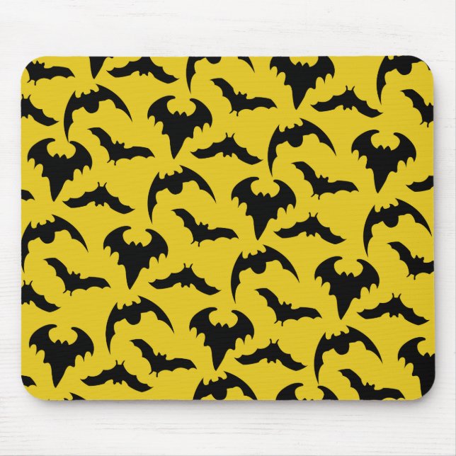Tapis De Souris Halloween des chauves-souris jaunes et noires (Devant)