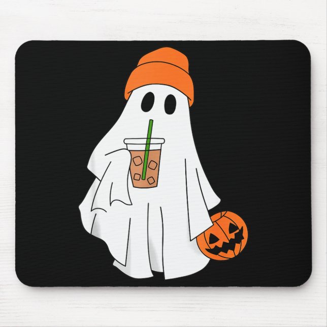 Tapis De Souris Halloween Ghost Drinking Coffee Ghost Ice Coffee M (Devant)