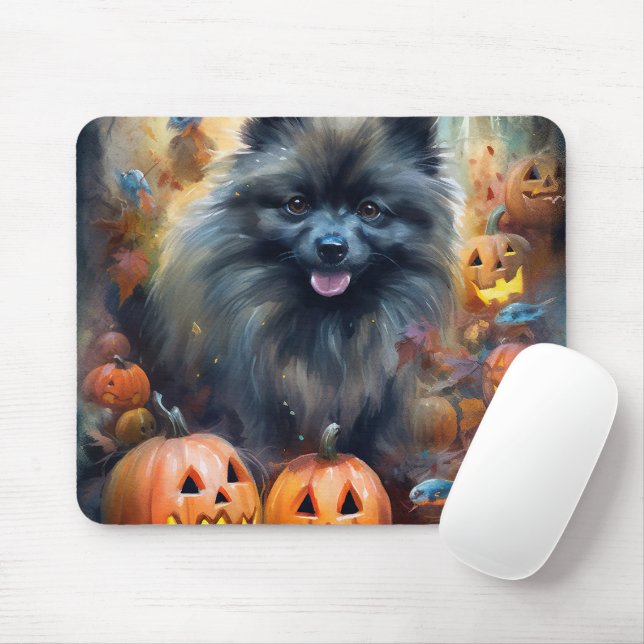 Tapis De Souris Halloween Keeshonté avec la peur Citrouille (Avec souris)