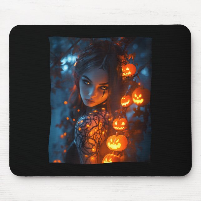 Tapis De Souris Halloween Mystical Enchanter sorcière brillant Pum (Devant)
