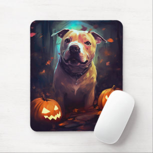 Tapis De Souris Halloween Pitbull avec la peur Citrouille