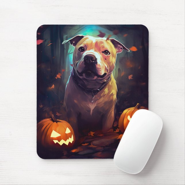 Tapis De Souris Halloween Pitbull avec la peur Citrouille (Avec souris)