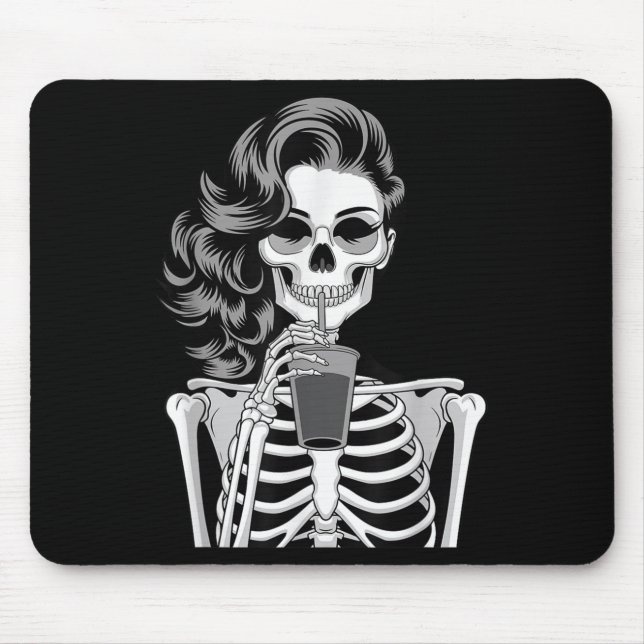 Tapis De Souris Halloween Skeleton Retro Style Drink Beverage Quir (Devant)