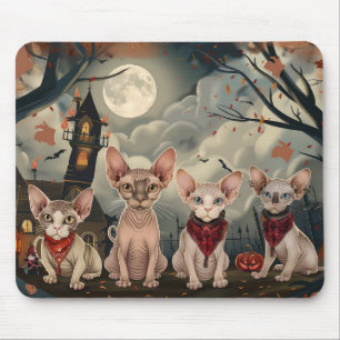 Tapis De Souris Halloween sphynx chats Éffrayant