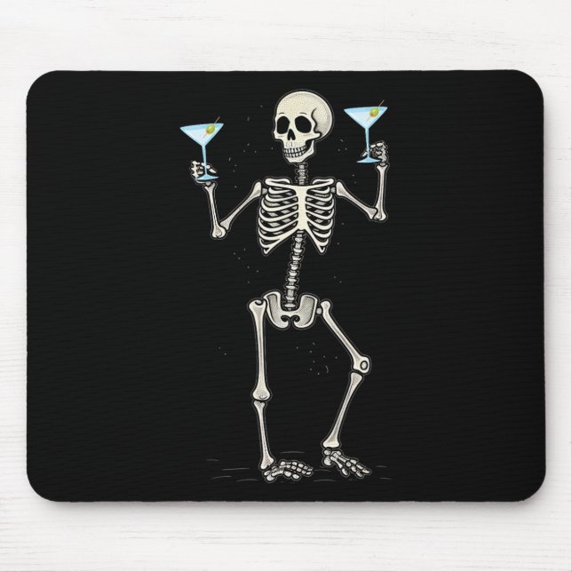 Tapis De Souris Halloween Squelette Boire Martini Tail (Devant)