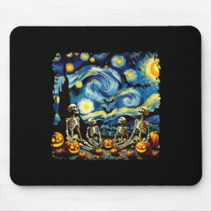 Tapis De Souris Halloween Squelette Famille Van Gogh Starry Night 