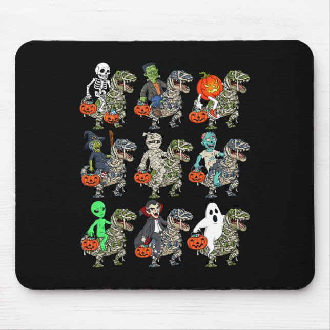 Tapis De Souris Halloween Squelette Zombie équitation maman T Rex  (Devant)