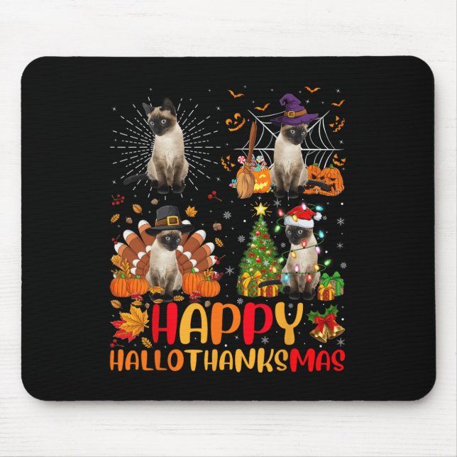 Tapis De Souris Halloween Thanksgiving Noël Siamese Chat Hallo (Devant)