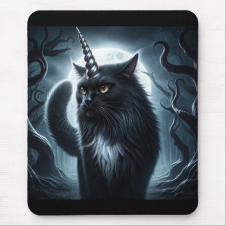 Tapis De Souris Halloween Unicorn Chat noir Forêt hantée