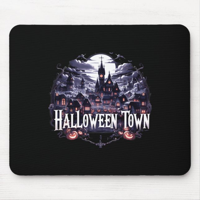 Tapis De Souris Halloween Ville Skeleton Ghost Citrouille Hallowee (Devant)