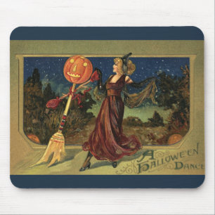 Tapis De Souris Halloween vintage, jolie sorcière dansante