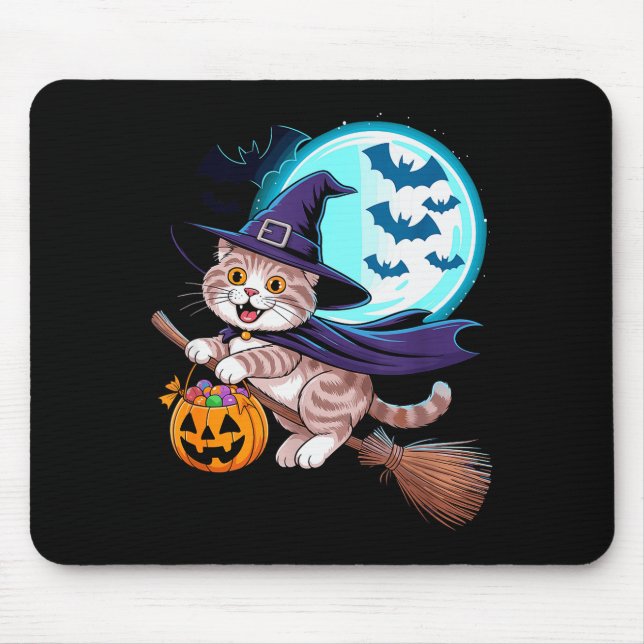 Tapis De Souris Halloween Witch Scottish Fold Moon Coupari  (Devant)