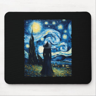 Tapis De Souris Halloween Witch Starry Night Van Gogh Aesthétique 