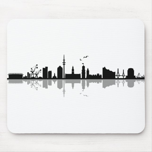Tapis De Souris HAMBURG Elbe Allemagne City Skyline Silhouette (Devant)