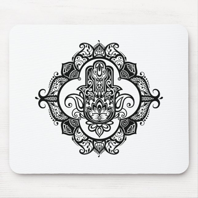 Tapis De Souris Hamsa avec le griffonnage ethnique d'ornements (Devant)