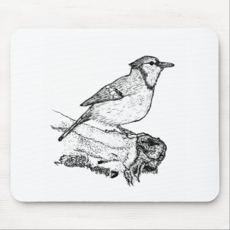 Tapis De Souris Hand-Drawn Blue Jay Stipple Art Mousepad