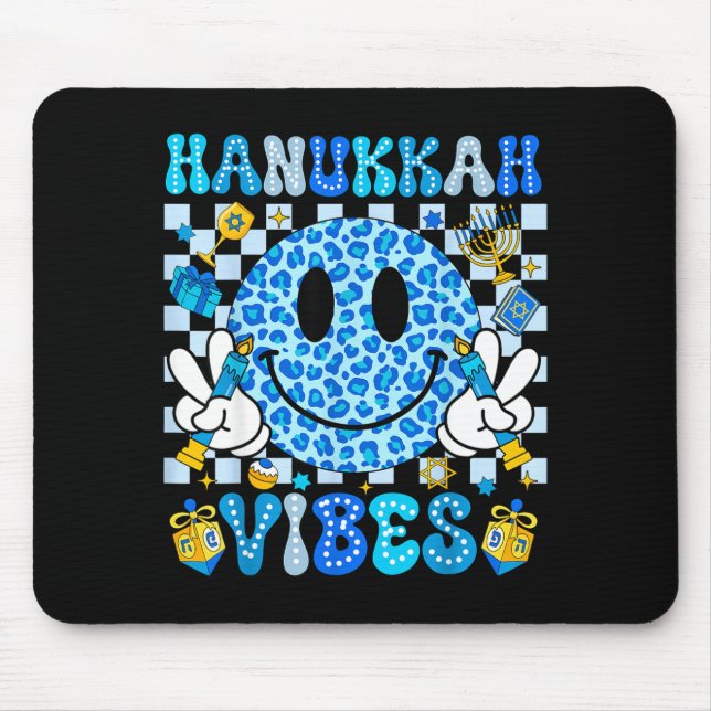 Tapis De Souris Hanukkah Vibes Groovy Smile Face Jewish Holiday Ch (Devant)