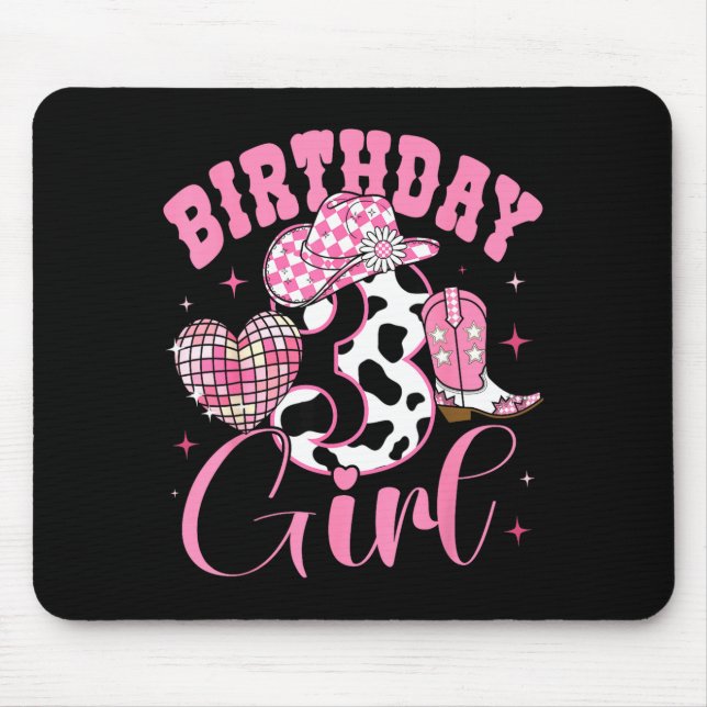 Tapis De Souris Happy 3rd Birthday Girl Outfit Rodeo Western Cowgi (Devant)