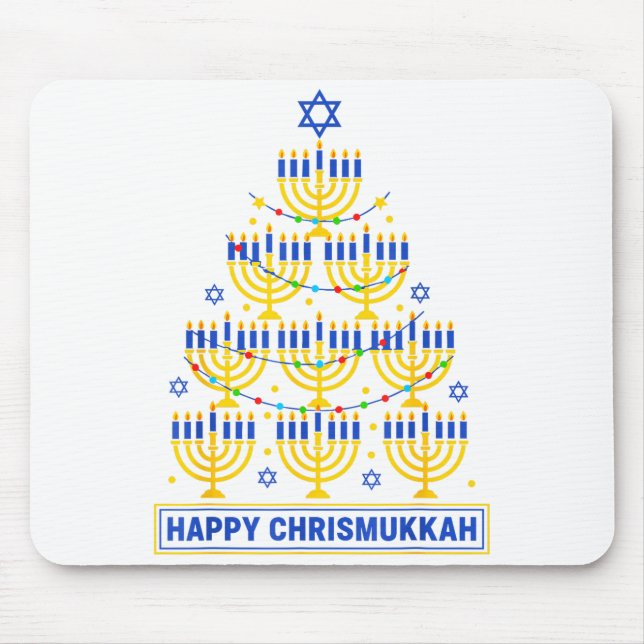 Tapis De Souris Happy Chrismukkah Hanukkah Light Tree Jewish Holid (Devant)