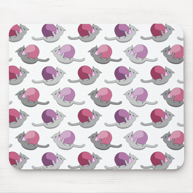 Tapis De Souris Happy Cute Cats Playing with Balls Pattern (Devant)