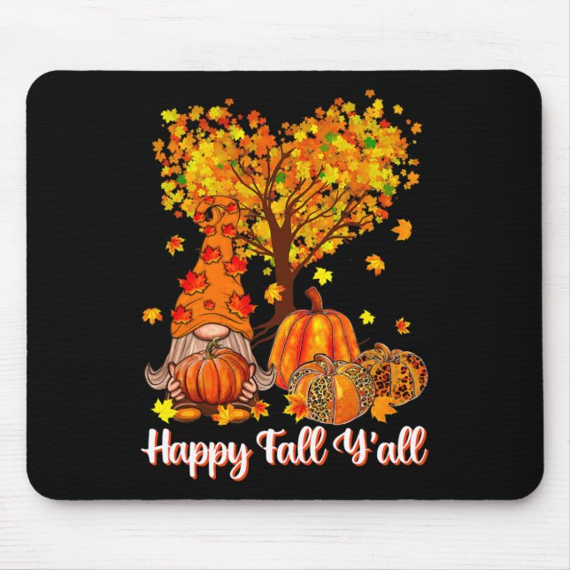 Tapis De Souris Happy Fall Y'all Funny Gnome Leopard Pumkin Autum (Devant)