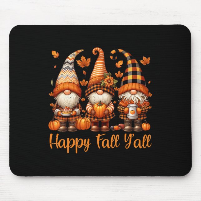 Tapis De Souris Happy Fall Y'all Gnome Citrouille Automne Thanksgi (Devant)