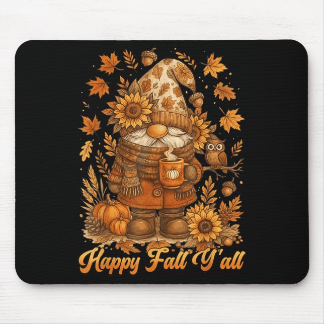 Tapis De Souris Happy Fall Y'all Gnome Pumpkin Autumn Thanksgiving (Devant)